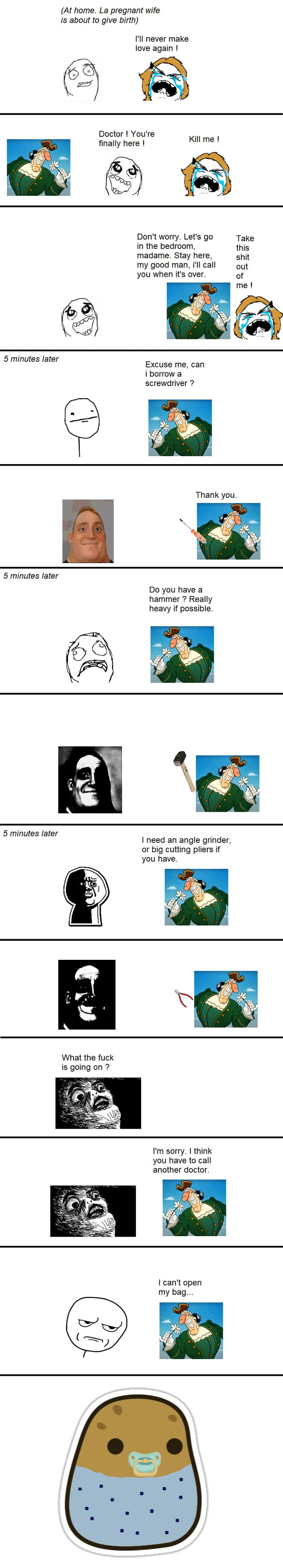 Rage comic and traditional ending.