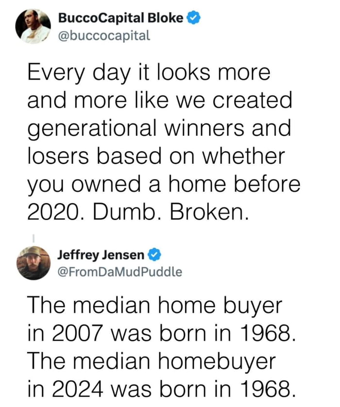 So the median homebuyer is... perpetually 1968?