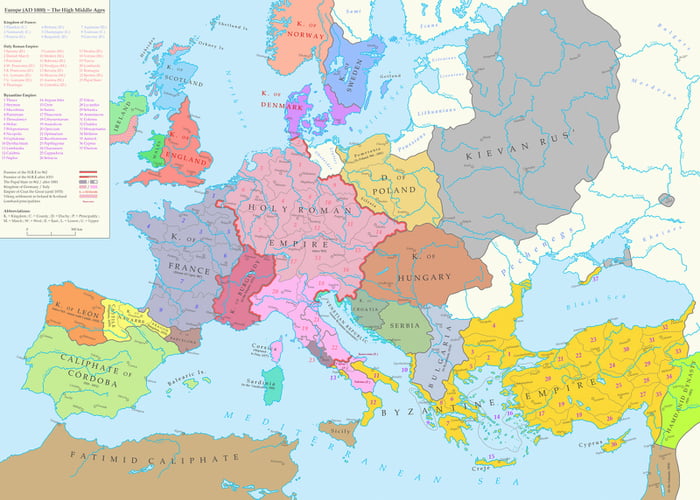 Map of Europe in year 1000.