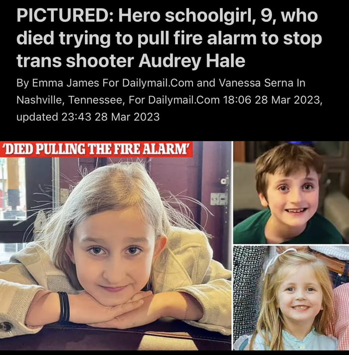 This is Evelyn Dieckhaus. She gave her life trying to save her classmates by pulling the fire alarm to stop the transgender terrorist at the Covenant Elementary School in Nashville. She was gunned down and murdered.