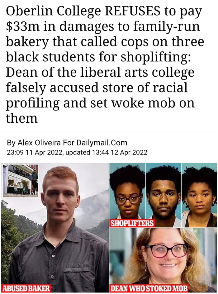 Remember this? Update on this story: the woke liberal college ended up paying with interest $36.5M to the bakery. Go woke, go BROKE.