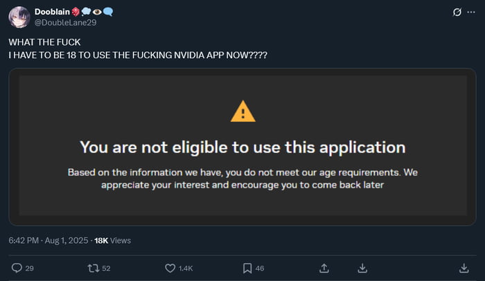 BREAKING: Zoomers cannot adjust their Nvidea graphics cards settings on their gaming PCs anymore because they aren't 18 thanks to the Online Safety Act.