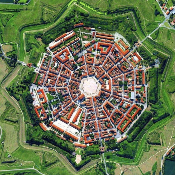 The town of Palmanova, Italy, built as a star fort by the Venetian Republic in 1593.