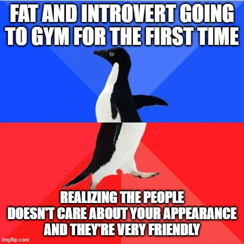 I'm actually Enjoying going to the gym, but at first I was very afraid because of my looks but people are very kindly and they're helping me with my workout routine, don't be afraid of going to the gym, you won't regret.