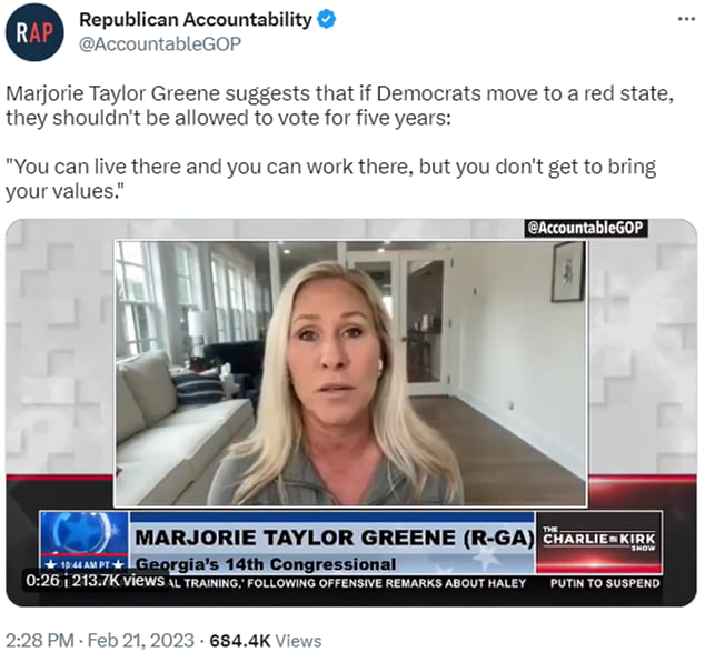 She favors taxation without representation yet remains in her party's House leadership.