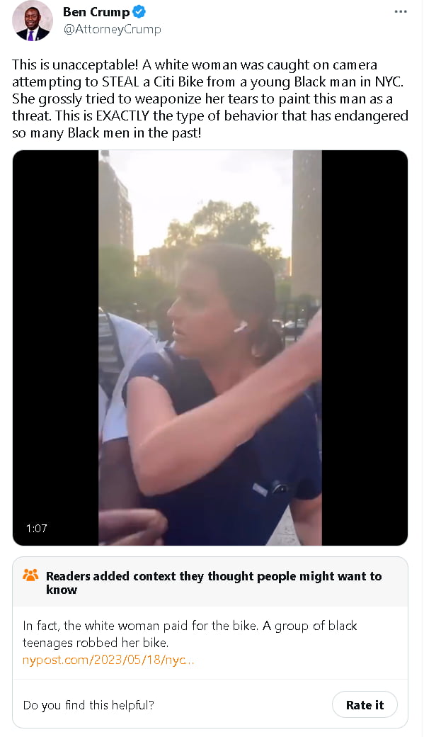 Blacks rob a pregnant white lady, race grifting leftists post video out of context and get her fired. Mob harasses her... find out it was her bike the entire time.