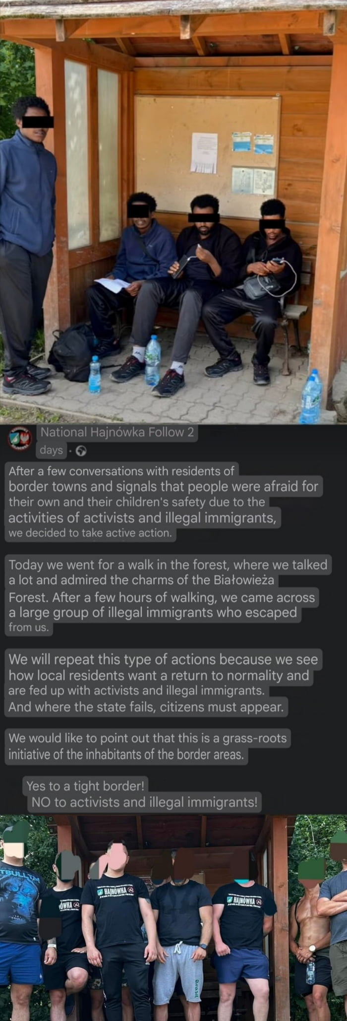 Polish citizens near the Belarusian border were afraid of illegal immigrants occupying bus stop so civilian guys from Narodowa Hajnówka group decided to pay them a visit