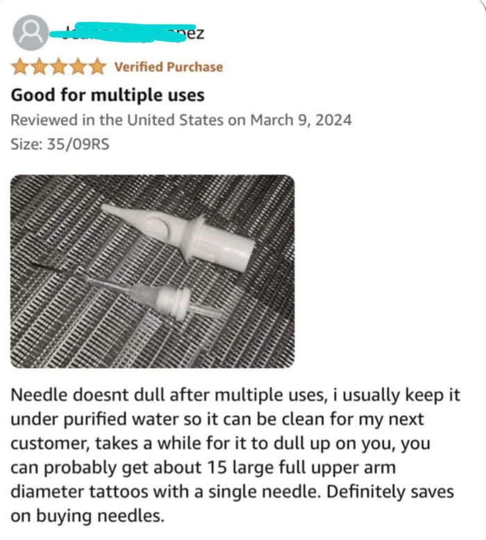 Tattoo artist “cleans” tattoo needles with purified water and reuses them