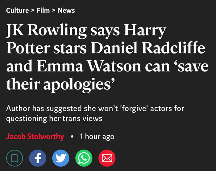 Harry Potter: JK Rowling suggests she won’t ‘forgive’ Emma Watson and Daniel Radcliffe for criticising her