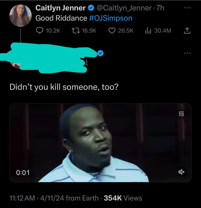 Caitlyn Jenner rejoices that OJ is dead. Only to be reminded that she, too, killed someone.