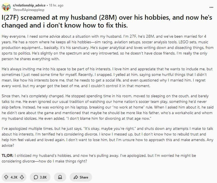 She crushed any and all trust he had in her.