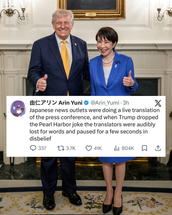 Trump casually dropping Pearl Harbor jokes with the Japanese PM