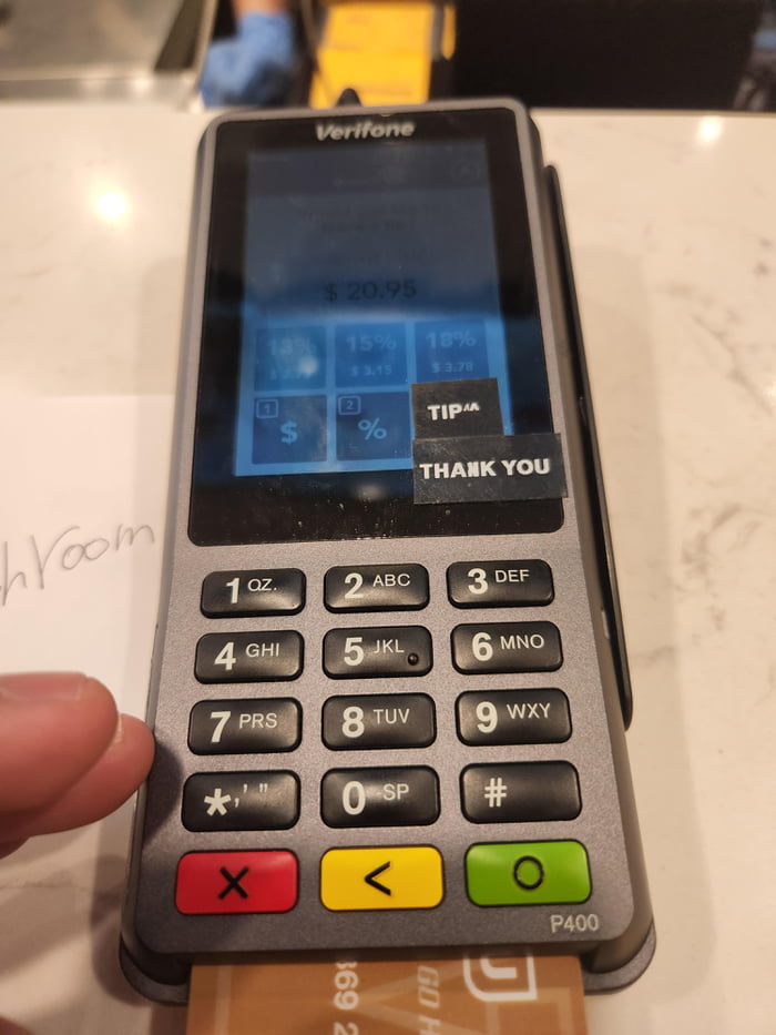 This restaurant covered up the "No Tip" option with a sticker to force tipping