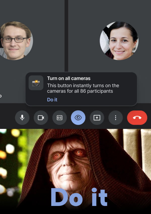 Google Meet option to turn on all cameras.