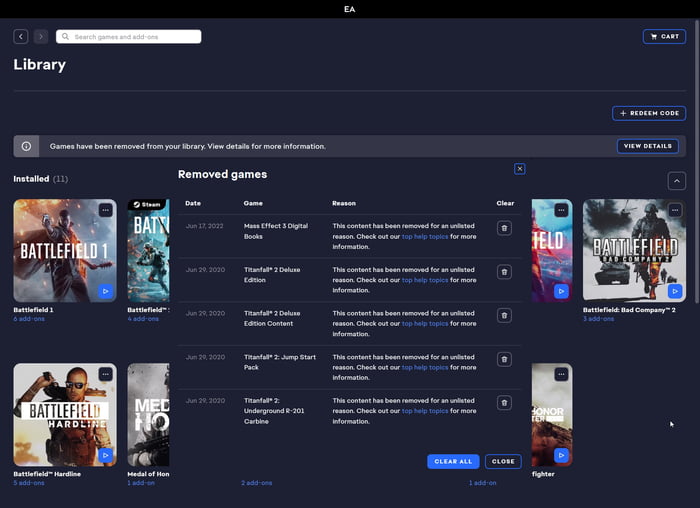 Games have been removed from your library. For an unlisted reason. Excuse me wtf EA?