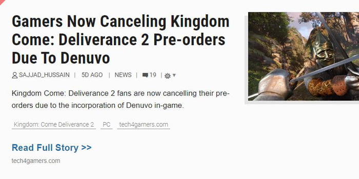 So KCDII gets denuvo... just canccelled my preorder too. Heartbreaking.