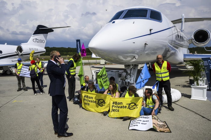 This is a climate protest that makes more sense. ---- Instead of blocking traffic of regular people trying to get to work, block the super-polluting private jets of rich folk.