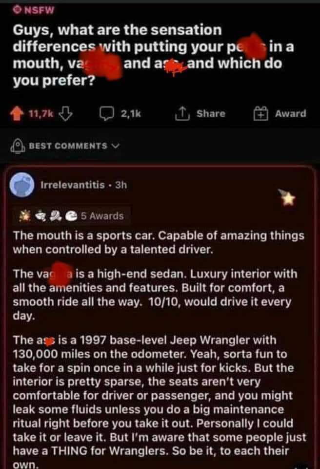 Aha, the sex...