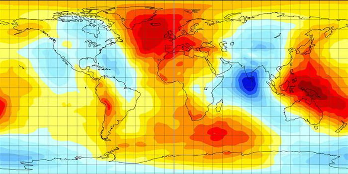 Sri Lanka has the lowest gravity on the planet (blue)