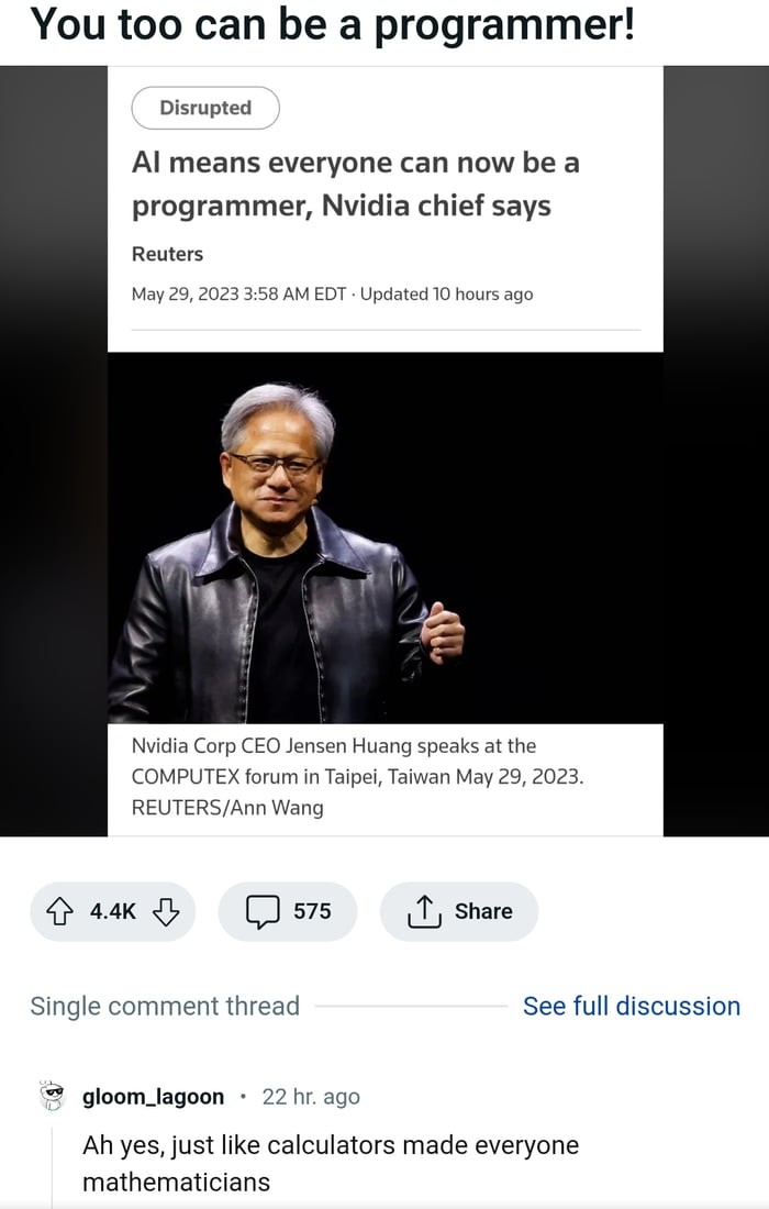 This is why he is the CEO and not a developer...