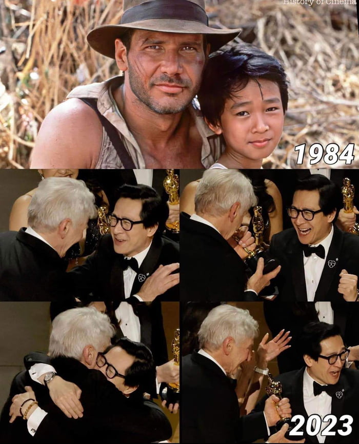 What an incredible night for Ke Huy Quan! He looks so genuinely happy! Cool that Harrison Ford was there.