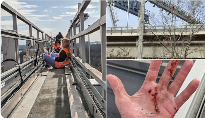 Climate activists in my hometown decided to glue themselves on to a highway maintenance bridge where they can be seen but do not block any driving cars. Police did not remove them and after one day they violently started removing themself. Yeah...