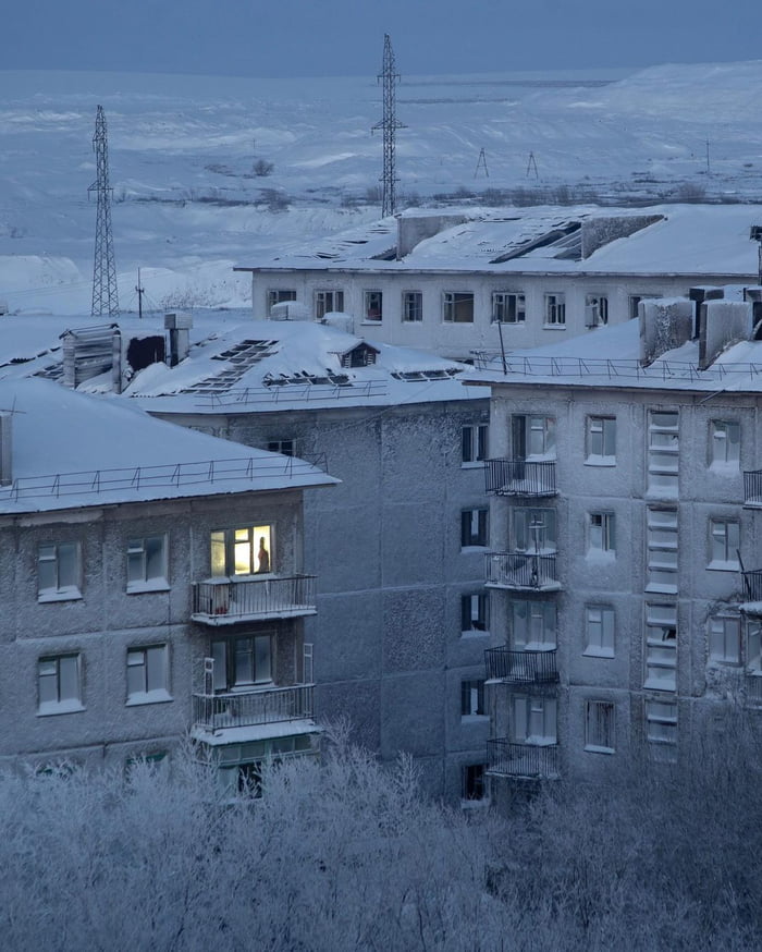 The last inhabitant of an abandoned town in the far north. Imagine what it's like there at night