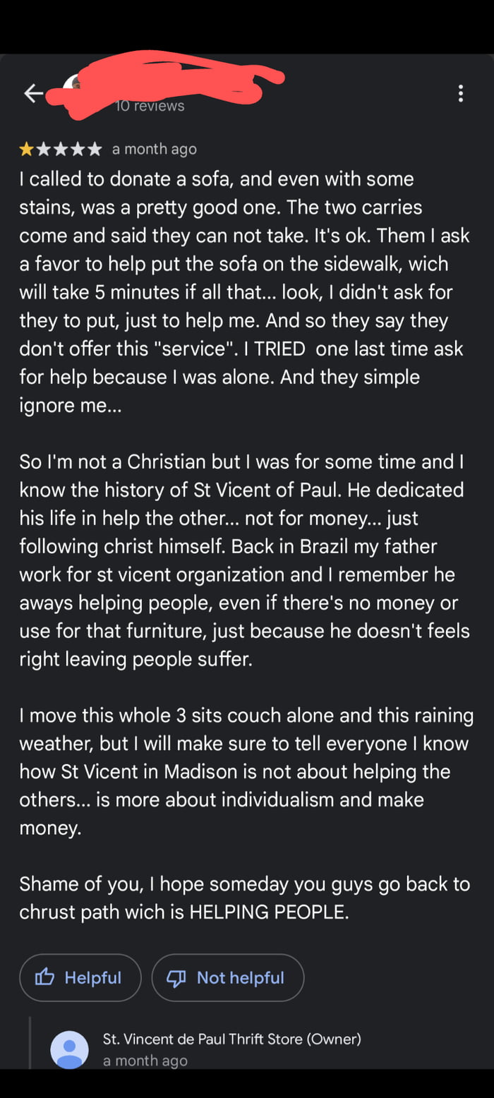 This is on a charitable thrift store review.....