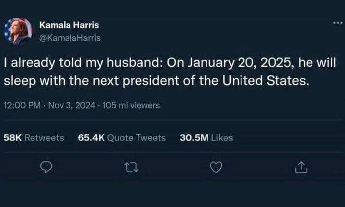 News of the day: Trump will sleep with Kamala Harris' husband today