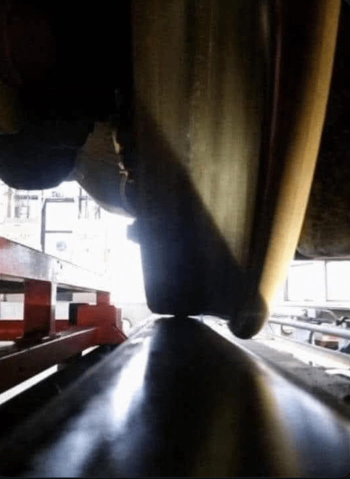 The surprisingly small contact point between a train wheel and the rail.