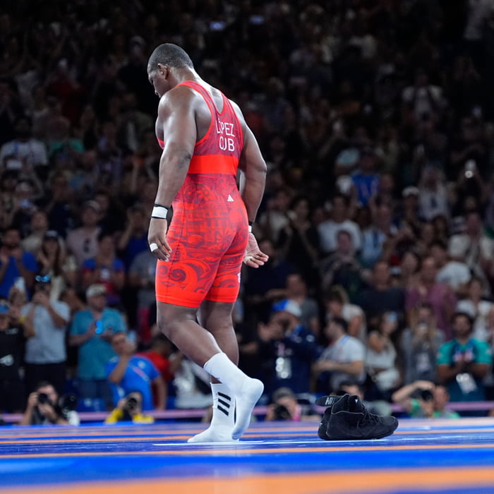 Cuban superheavyweight Greco-Roman wrestler Mijaín López is the first athlete EVER to claim five successive Olympic gold medals in an individual event. He left his shoes in the ring to signal his retirement. F**king legend.