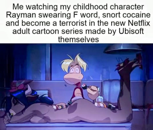 The show is called Captain Laserhawk and yes he snorts it from a cowgirl of the night's ass..