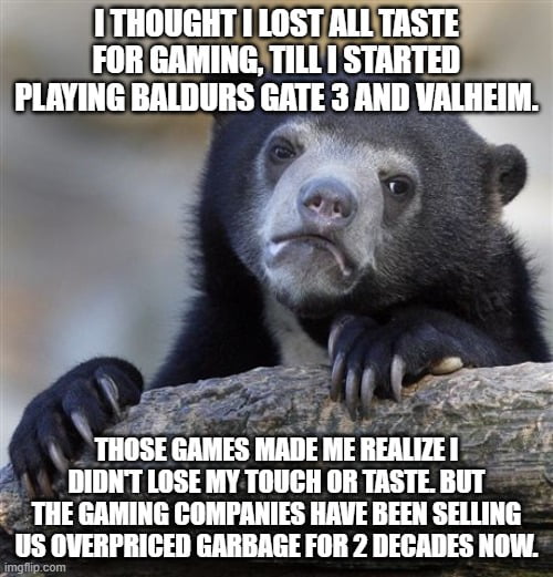 Suposed "AAA" games and shitty multiplayer have made gaming a nasty experience. I realized that the most fun I have in games is when I play solo. With either a good story... or no story at all...