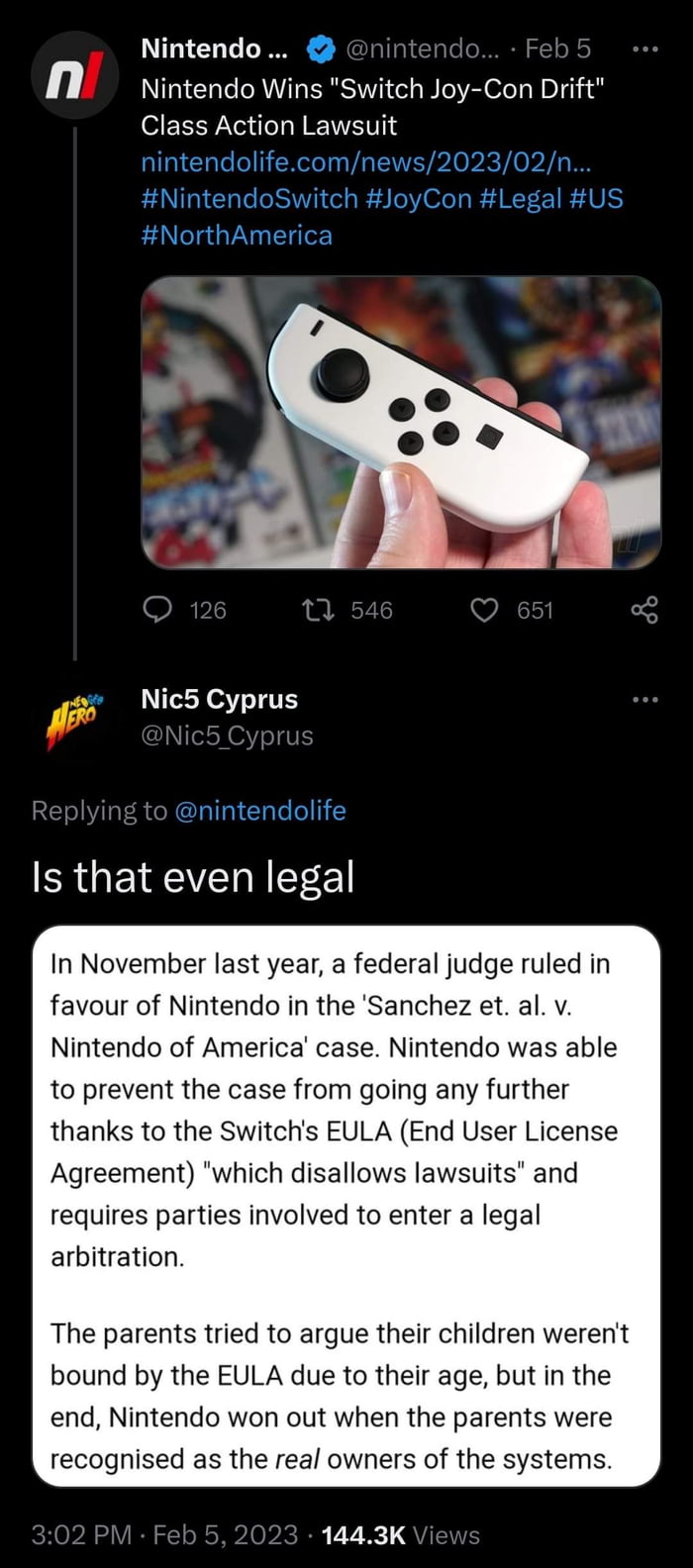 Nintendo won a lawsuit just because of a "you can't sue us" in their EULA