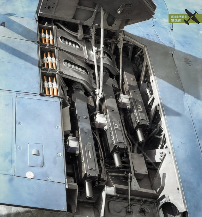 This is how the Browning M2 .50 caliber machine guns were mounted in the left wing of an F4U-1 Corsair fighter. The Corsair carried six .50 caliber machine guns, three in each wing, giving it immense firepower. Pic of the plane in comments