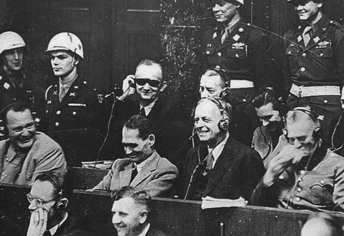 Image from 1945 shows German war criminals laugh at a translation mistake during the Nuremberg Trials.