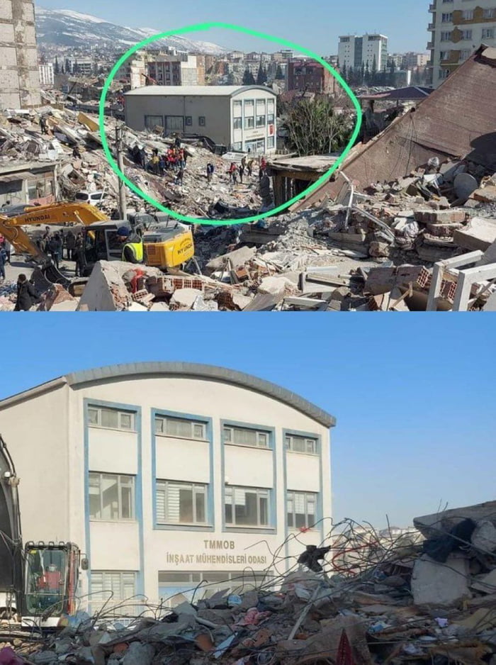 Chamber of Civil Engineers building is one of the few buildings that is standing still with almost no damage. Pure luck I guess.