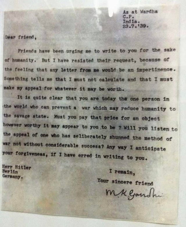 A letter from Gandhi to Hitler