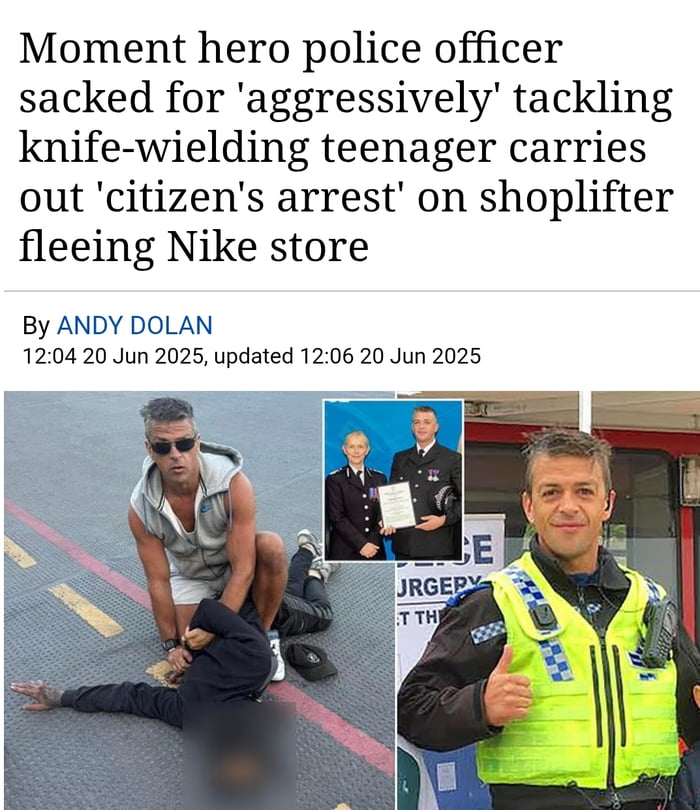 Cop who was controversially fired last month for his "robust" apprehension of a knife-carrying criminal after failing to treat him with 'courtesy and respect' - didn't think twice about putting himself in harm's way again to tackle another thief n he