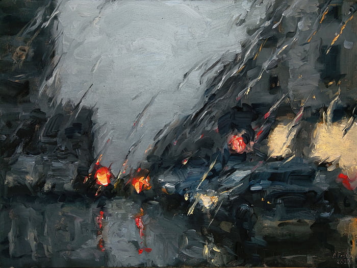 Rainy Cityscape, My oil painting