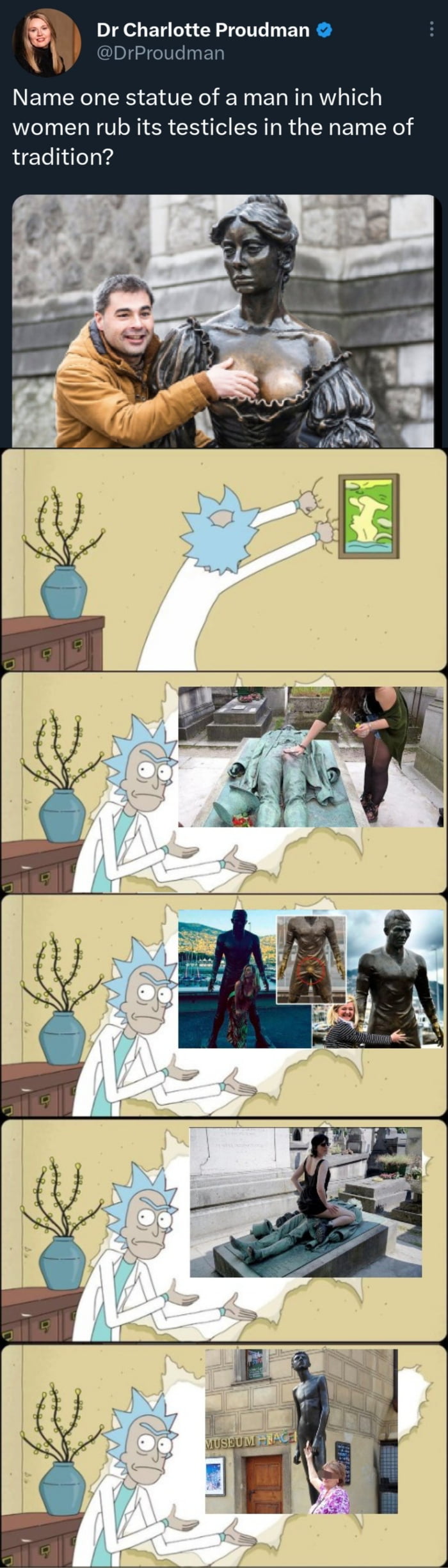 In Ireland people touch the breast on the statue of Molly Malone because it's said to bring good luck. A feminist now campaign to stop what she calls a “misogynistic tradition”. This made me think of when C. Proudman also complained and people then a