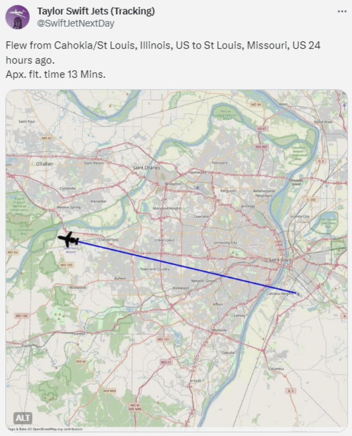 Taylor Swift takes a 13 minute private jet flight