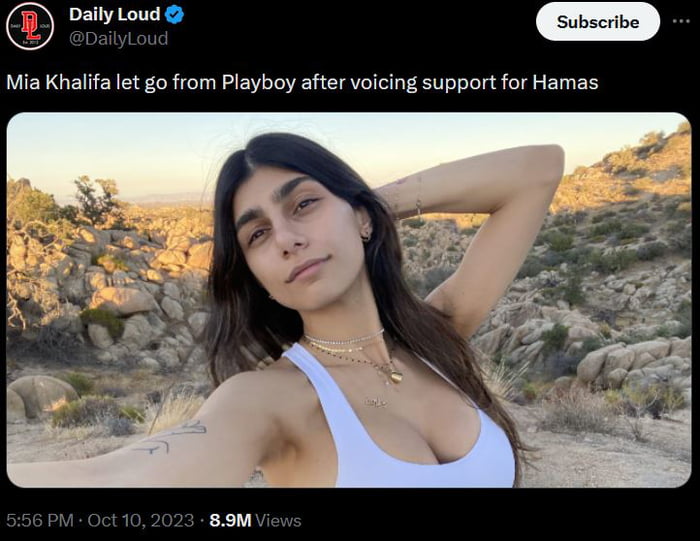 Mia Khalifa let go from Playboy after voicing support for Hamas.