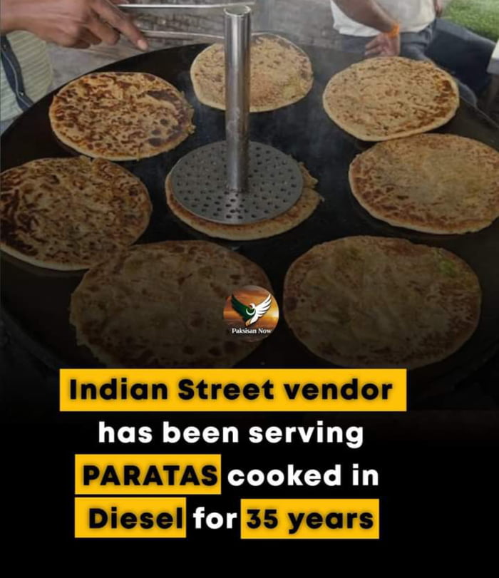 In a viral video clip on social media it is discovered that a street vendor was cooking pharata in diesel oil and later it was found that he has been cooking it in diesel for almost 35 years