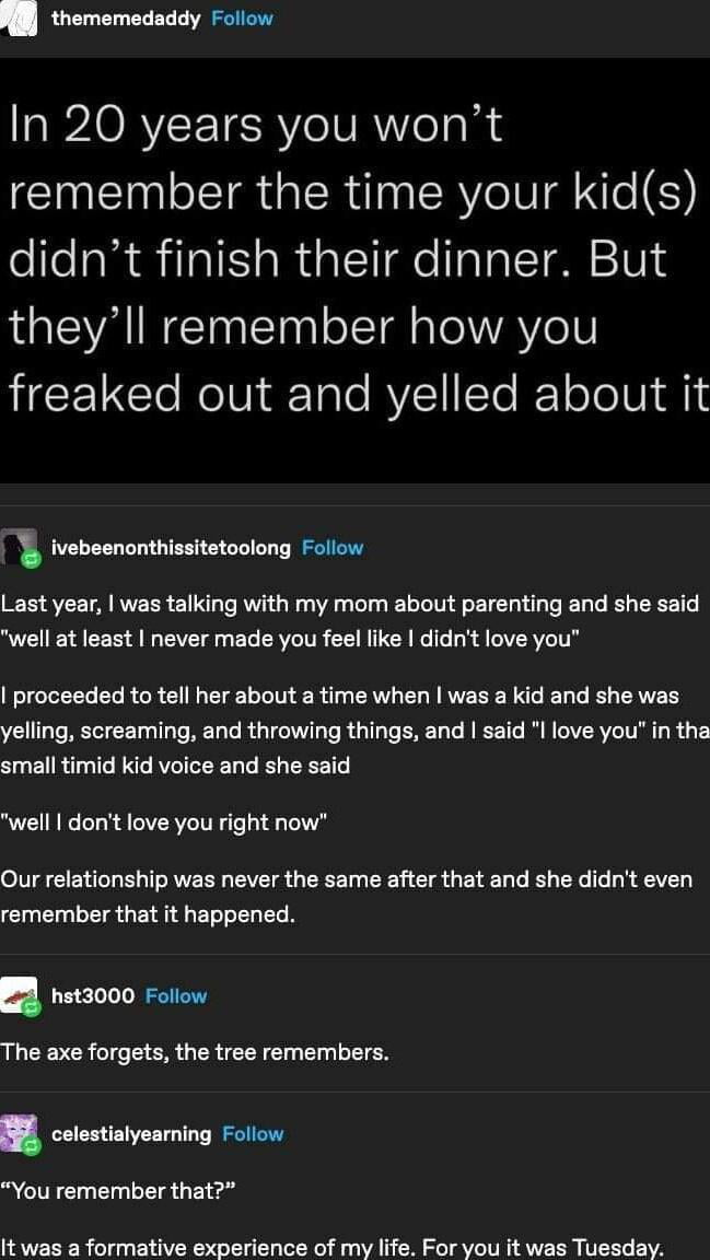 "That's not how I remember it" - every toxic parent