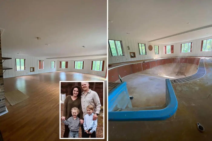 A couple who bought their dream home were shocked to discover a huge pool underneath the floorboards. Mountain Home, Arkansas. USA.
