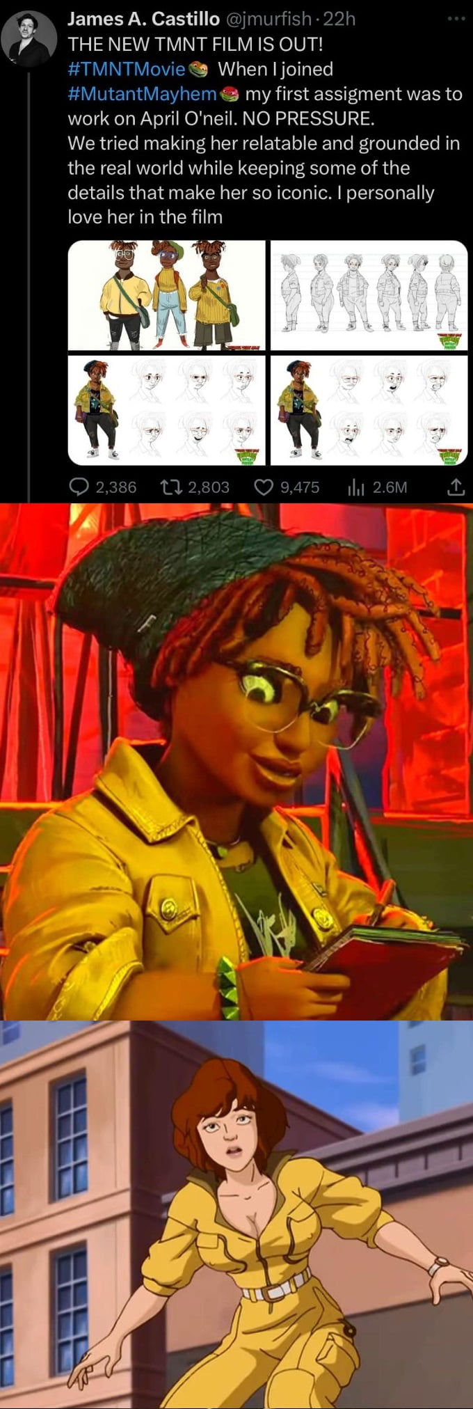 So according to this clown they kept details that made April "so iconic". And remember if you wonder why April was made into a short stubby black girl with dreadlocks you are an (insert buzzword).