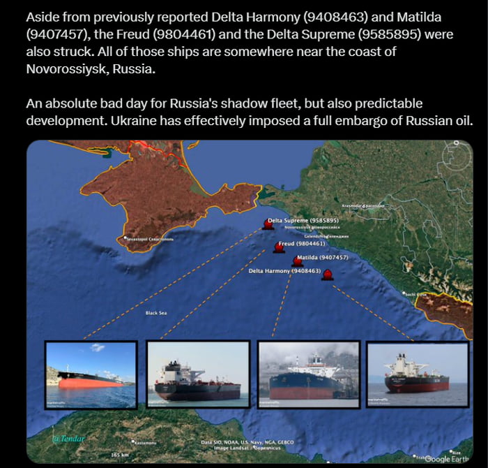 Russian sources now report that no less than 4 tankers of Russia's shadow fleet have been struck in the Black Sea today.