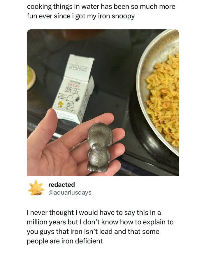 Snoopy's bringing iron to the kitchen table