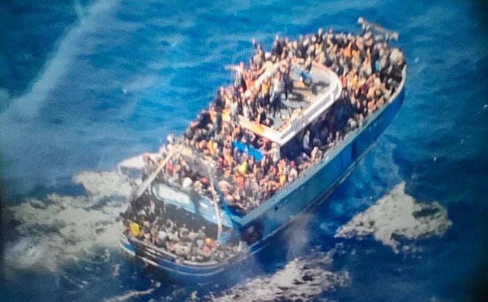 20minutes later sunk with 79 illegal immigrants drowned so far. in int'l waters off greece. refused help from greek coast guard.